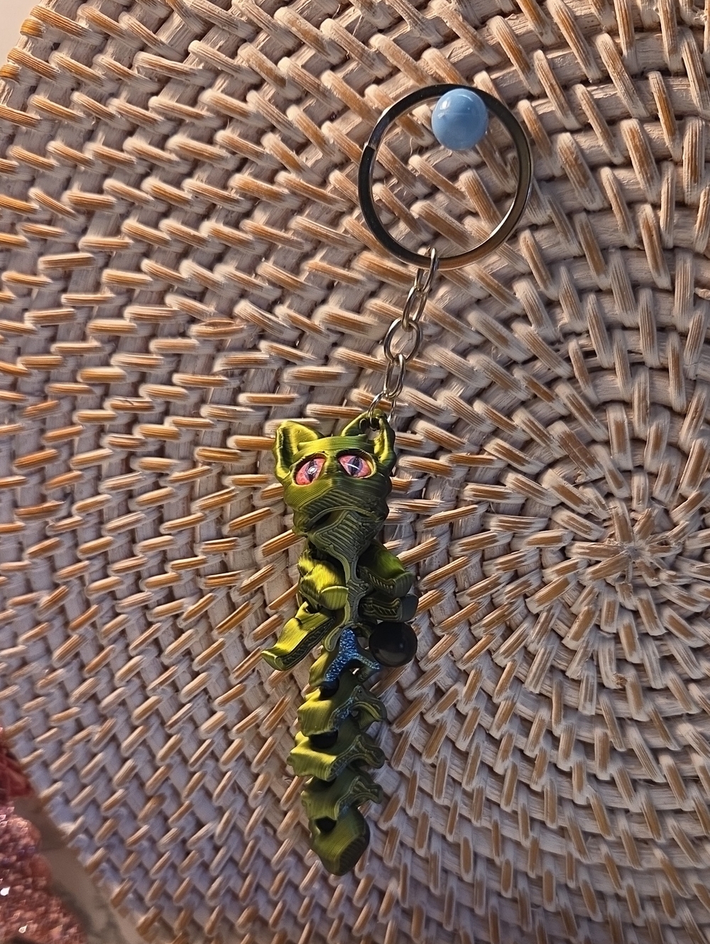 5 For 25 Or 10 Each Green 3d Cat  Keychain with Pink Eyes